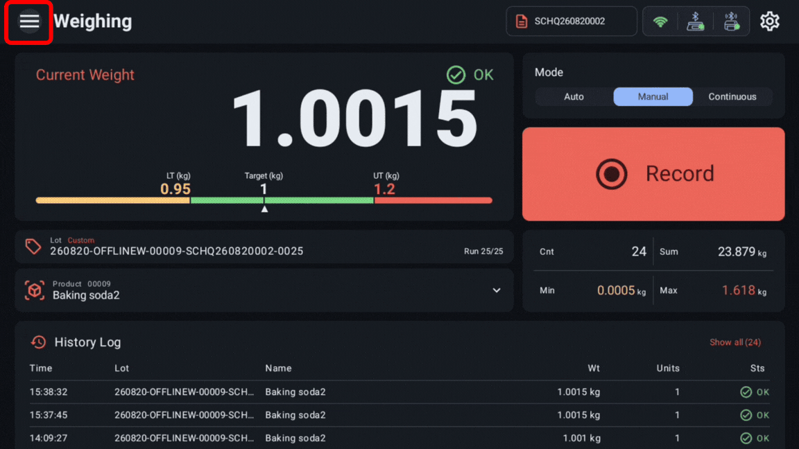 ภาพสาธิตศูนย์เชื่อมต่อ ERP ใน WeWeigh บน Android แบบเคลื่อนไหว
