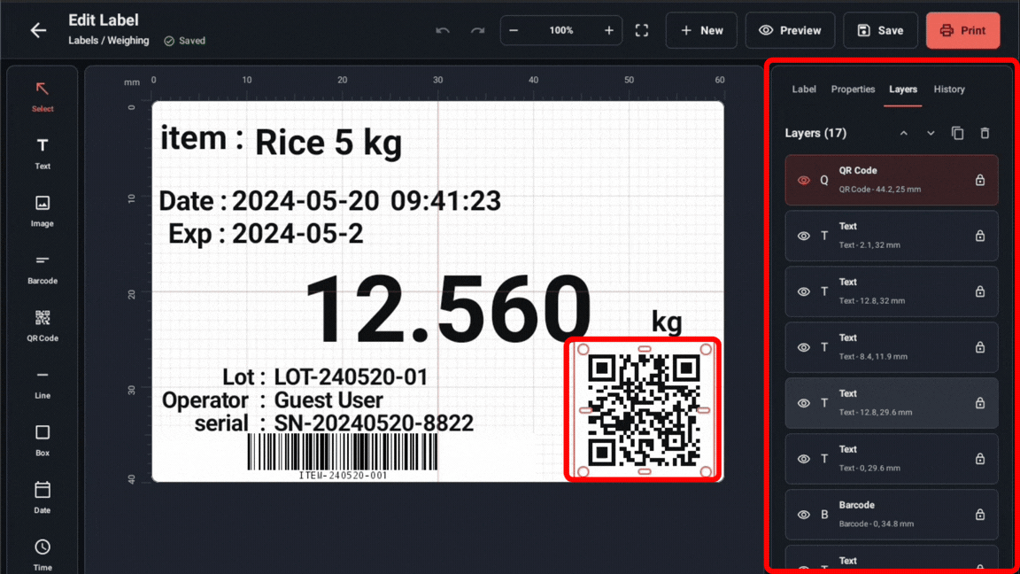 ภาพสาธิตการตั้งค่า Barcode และ QR ใน WeWeigh บน Android แบบเคลื่อนไหว